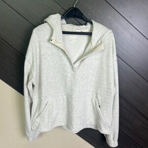 7 Diamonds Restoration Women's Textured Half Zip Hoodie White Large Minimalist